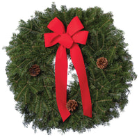 A. 24" Diameter Wreath With Large Bow & Pine Cones
