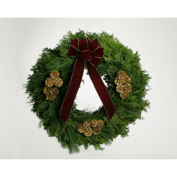 Burgundy & Gold Wreath With Pine Cones