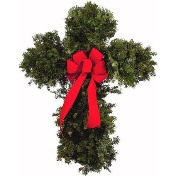 Fresh Balsam Cross With Red Bow